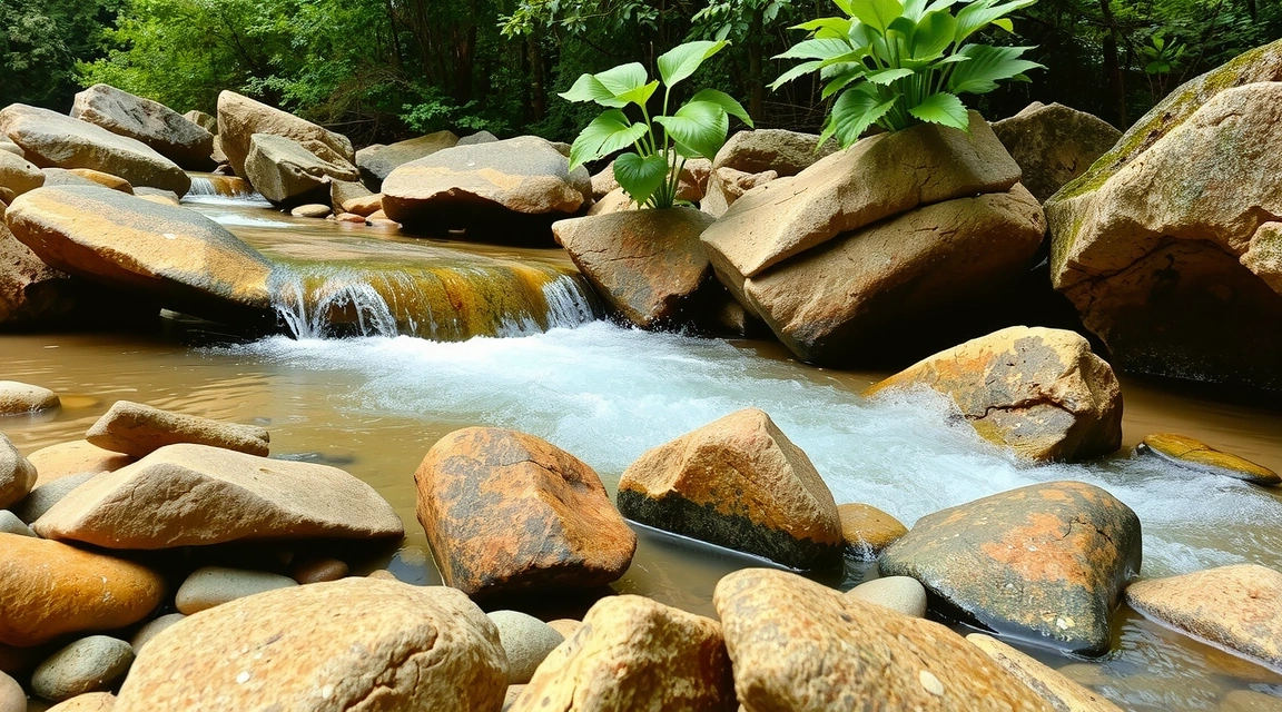 Elemente naturale minerale: roci, apă, plante