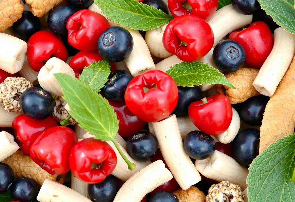 Diverse fructe de pădure și plante pentru amestecuri naturale